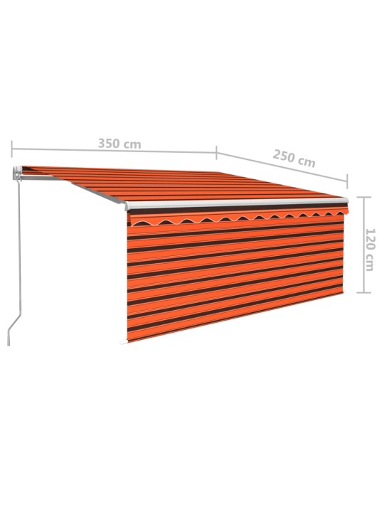 Käsin sisäänkelattava markiisi verhoilla 3,5x2,5m oranssiruskea