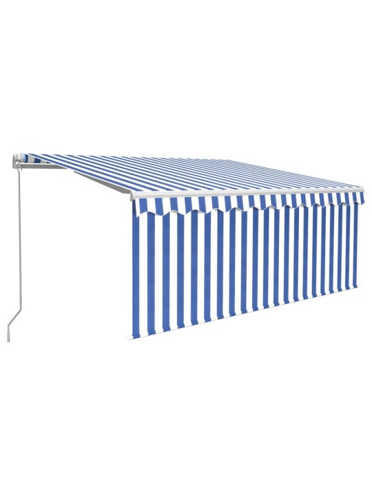 Käsin sisäänkelattava markiisi verho/led 3,5x2,5 m sinivalk.