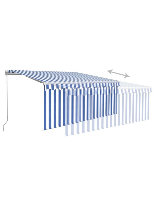 Käsin sisäänkelattava markiisi verho/led 3,5x2,5 m sinivalk.
