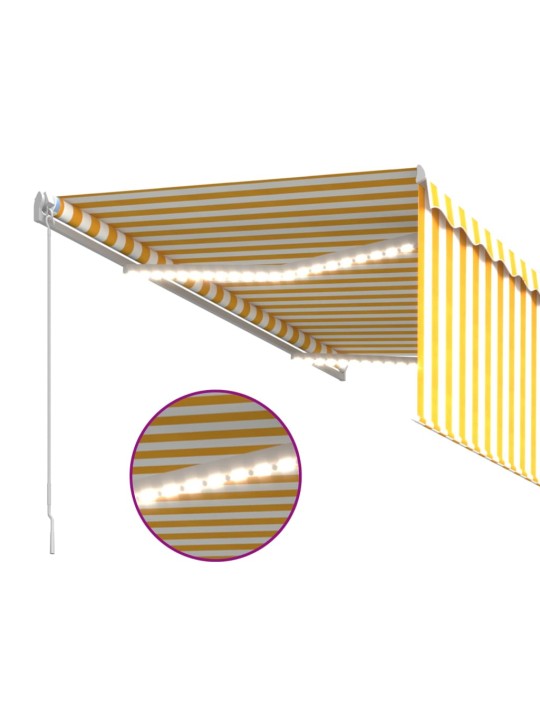 Käsin sisäänkelattava markiisi verhot/LED 3,5x2,5 m keltavalk.