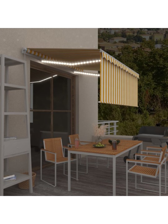 Käsin sisäänkelattava markiisi verhot/LED 3,5x2,5 m keltavalk.