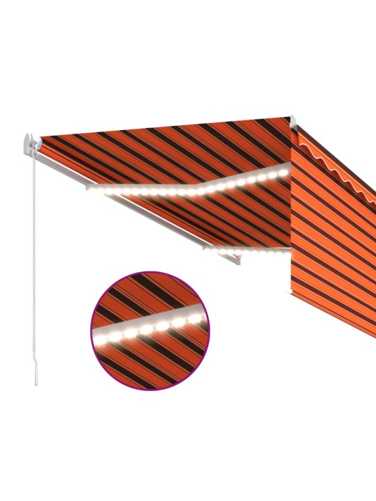 Käsin sisäänkelattava markiisi verho/LED 3,5x2,5m oranssiruskea