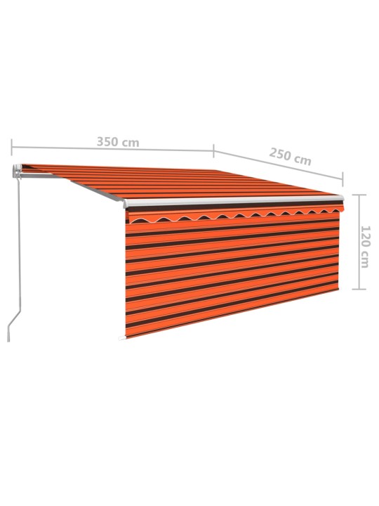 Käsin sisäänkelattava markiisi verho/LED 3,5x2,5m oranssiruskea