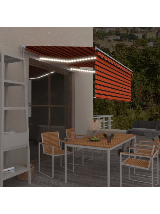 Käsin sisäänkelattava markiisi verho/LED 3,5x2,5m oranssiruskea