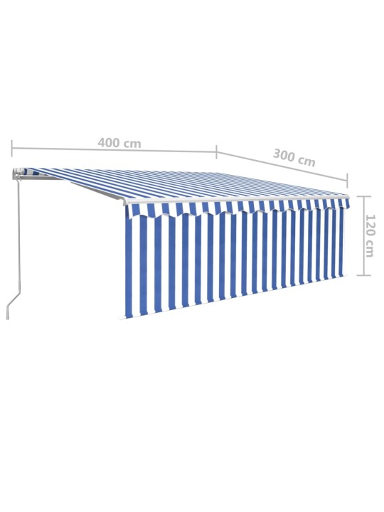 Manuaalisesti kelattava markiisi verho/LED 4x3 m sinivalkoinen