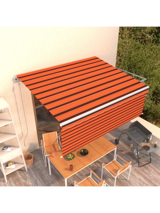 Automaattisesti kelattava markiisi verhoilla 4x3 m oranssirusk.