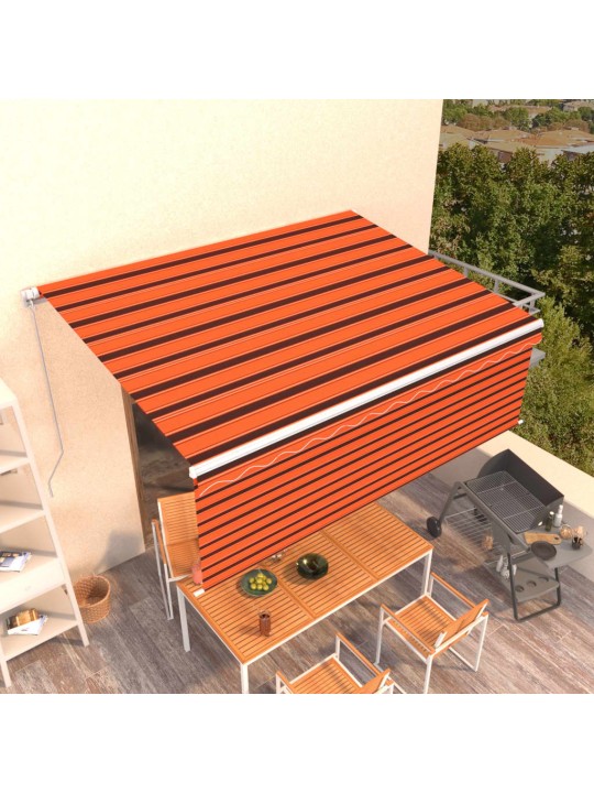 Manuaalisesti kelattava markiisi verhoilla 4,5x3m oranssiruskea