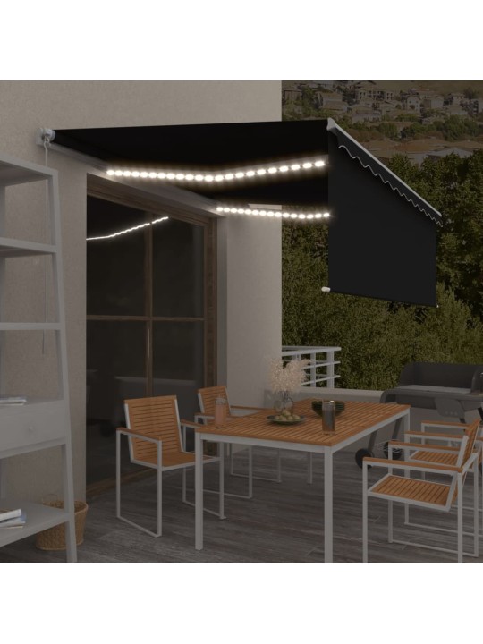 Manuaalisesti kelattava markiisi verho/LED 4,5x3 m antrasiitti