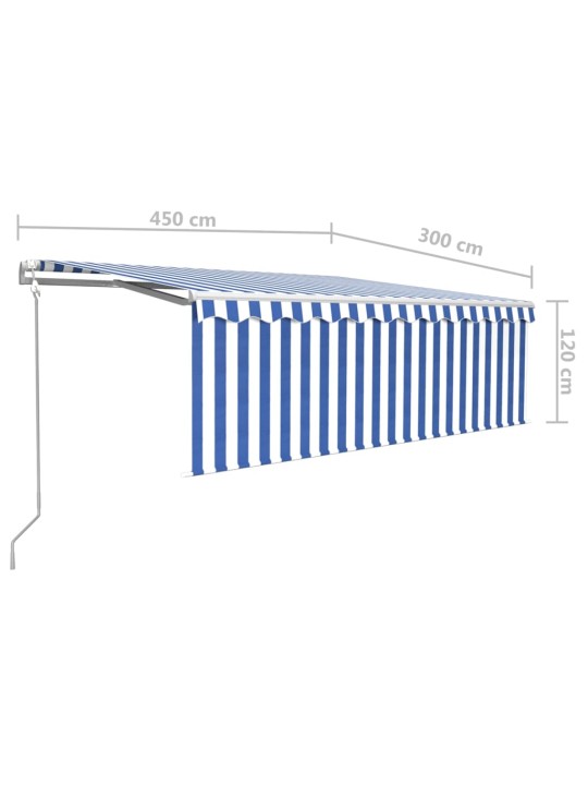 Automaattimarkiisi verho/LED/tuulisensori 4,5x3 m sinivalkoinen