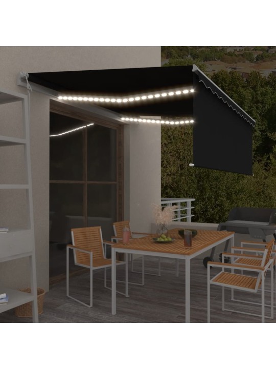 Automaattimarkiisi verho/LED/tuulisensori 4,5x3 m antrasiitti