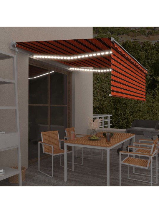 Automaattimarkiisi verho/LED/tuulisens. 4,5x3 m oranssiruskea