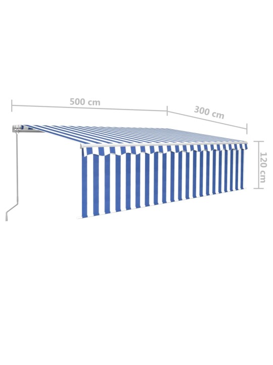 Manuaalisesti kelattava markiisi verho/LED 5x3 m sinivalkoinen