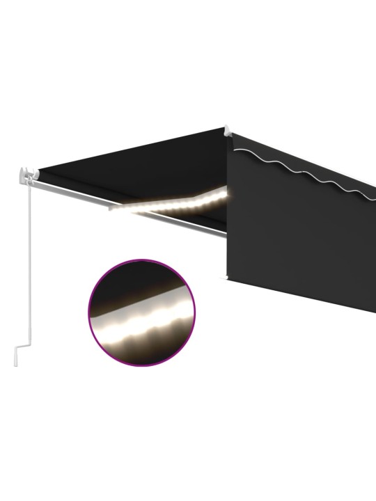 Manuaalisesti kelattava markiisi verho/LED 5x3 m antrasiitti