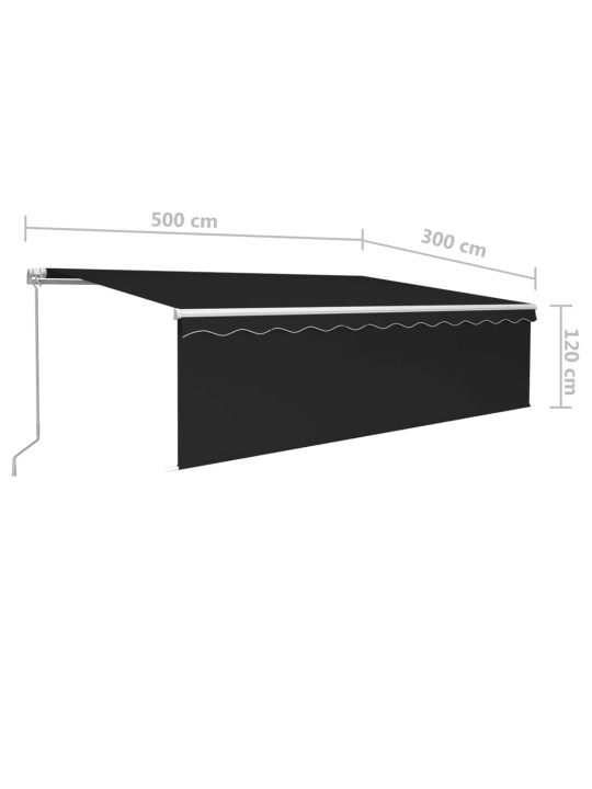 Manuaalisesti kelattava markiisi verho/LED 5x3 m antrasiitti
