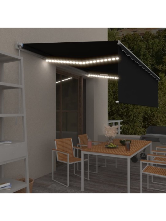 Manuaalisesti kelattava markiisi verho/LED 5x3 m antrasiitti