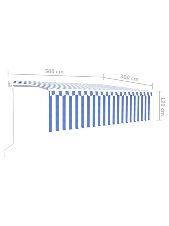 Automaattisesti kelattava markiisi verhoilla 5x3 m sinivalk.