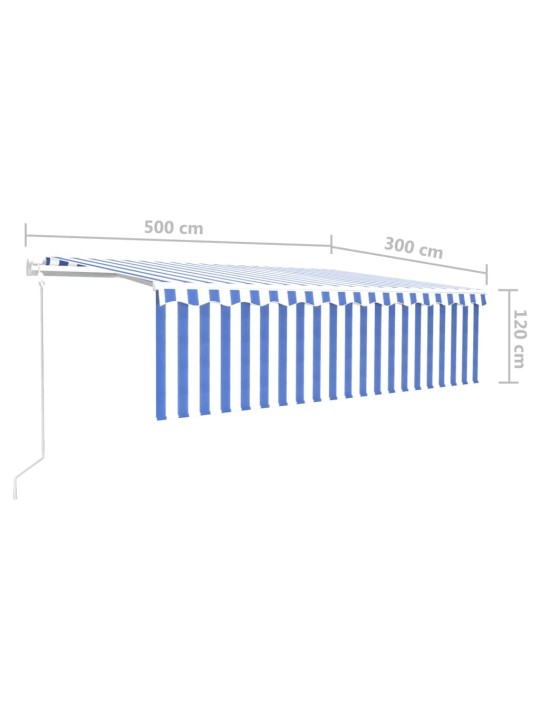 Automaattimarkiisi verho/LED/tuulisensori 5x3 m sinivalkoinen