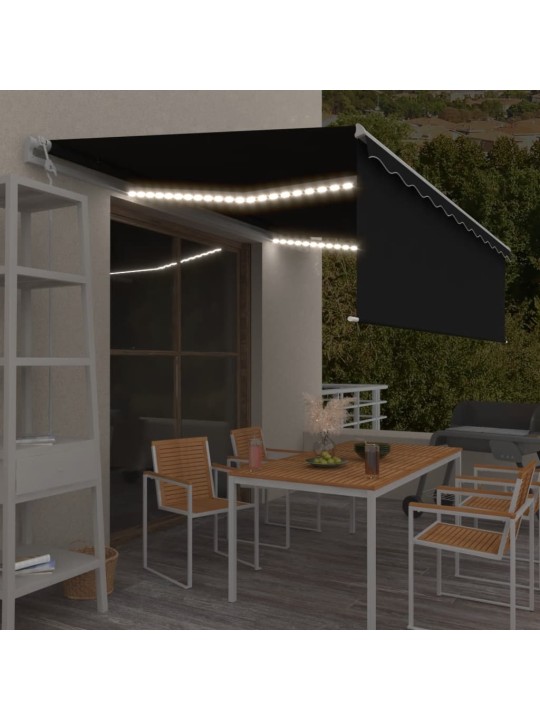Automaattimarkiisi verho/LED/tuulisensori 5x3 m antrasiitti
