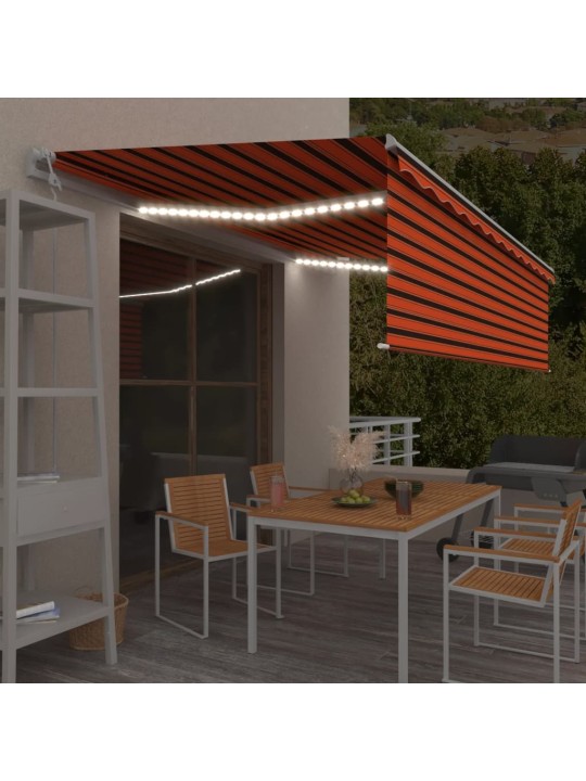 Automaattimarkiisi verho/LED/tuulisens 5x3 m oranssiruskea