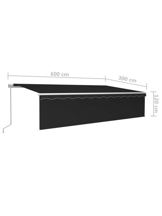 Käsin sisäänkelattava markiisi verhot/LED 6x3 m antrasiitti