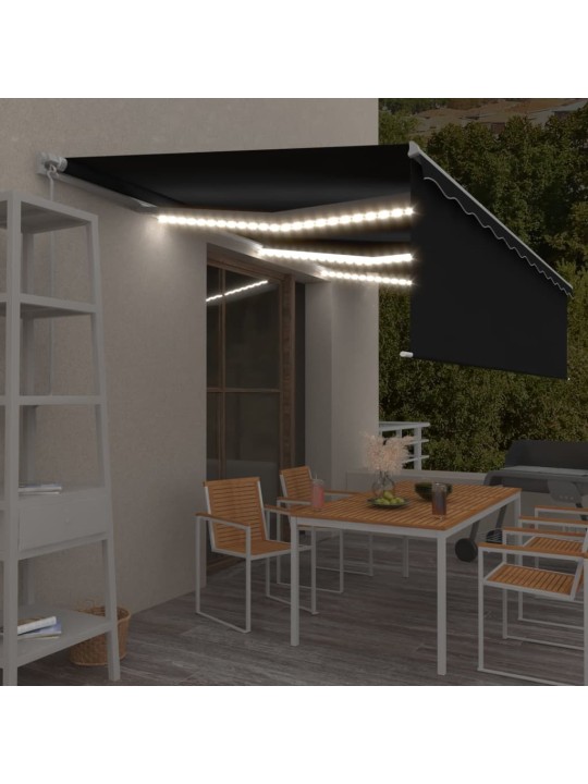Käsin sisäänkelattava markiisi verhot/LED 6x3 m antrasiitti