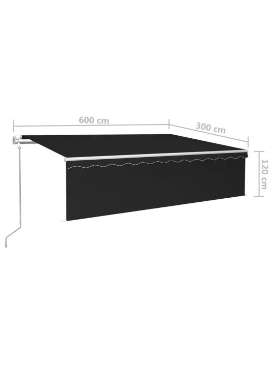 Automaattimarkiisi verho/LED/tuulisensori 6x3 m antrasiitti