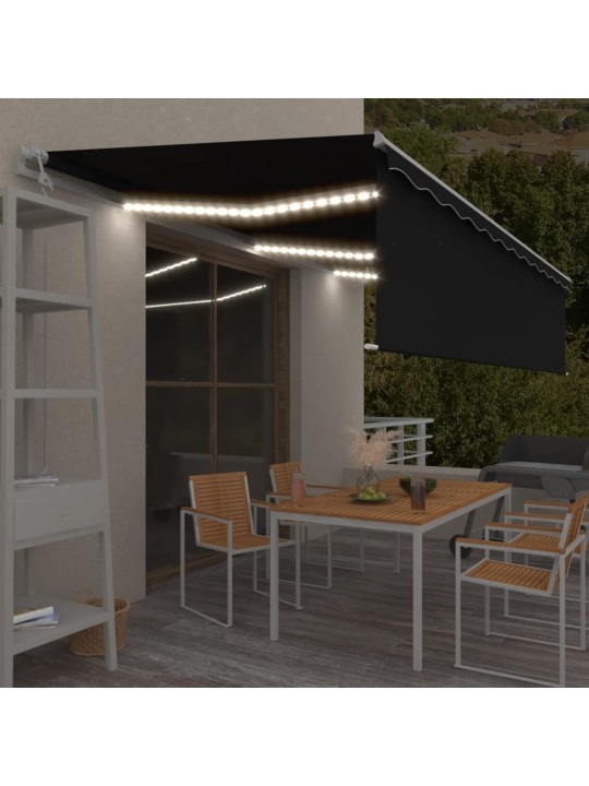 Automaattimarkiisi verho/LED/tuulisensori 6x3 m antrasiitti