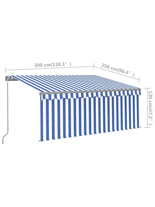 Manuaalisesti kelattava markiisi verho/LED 3x2,5m sinivalkoinen