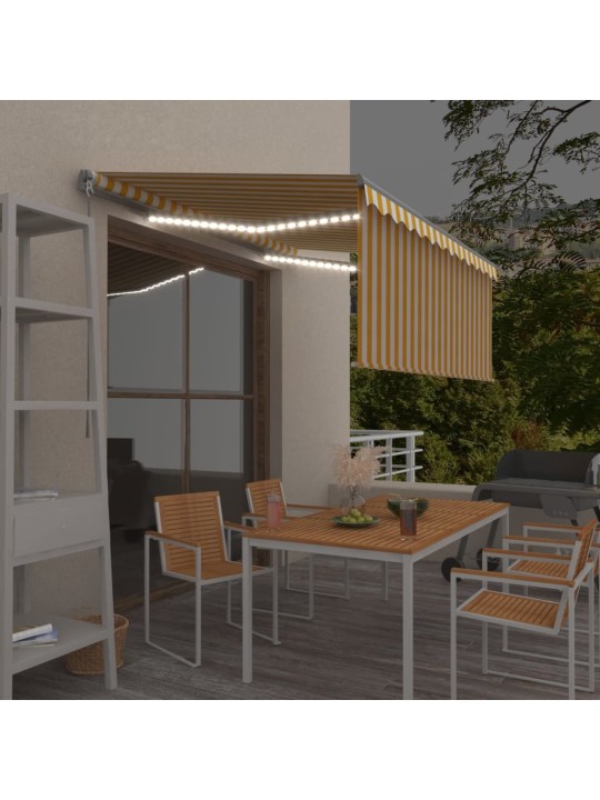 Manuaalisesti kelattava markiisi verho/LED 3x2,5 m keltavalk.