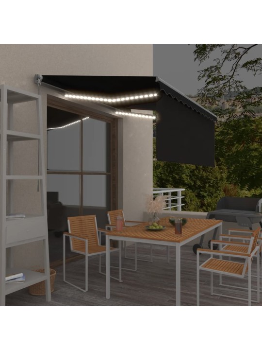 Manuaalisesti kelattava markiisi verho/LED 3x2,5 m antrasiitti