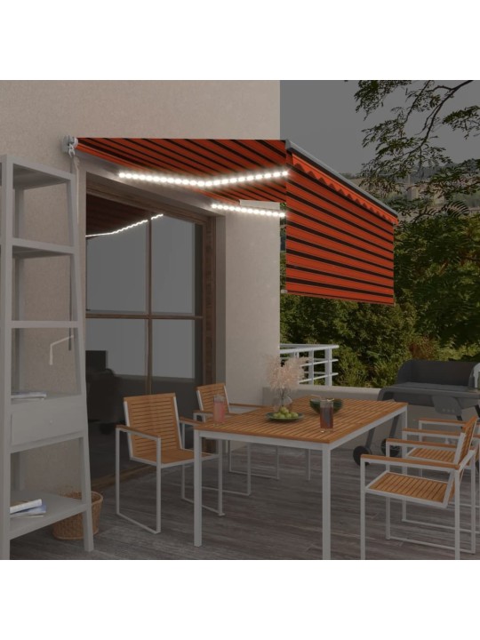 Manuaalisesti kelattava markiisi verho/LED 3x2,5m oranssiruskea