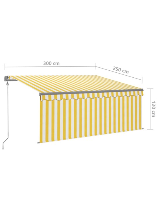 Sisäänkelattava markiisi verho/LED/tuulisens 3x2,5 m keltavalk.