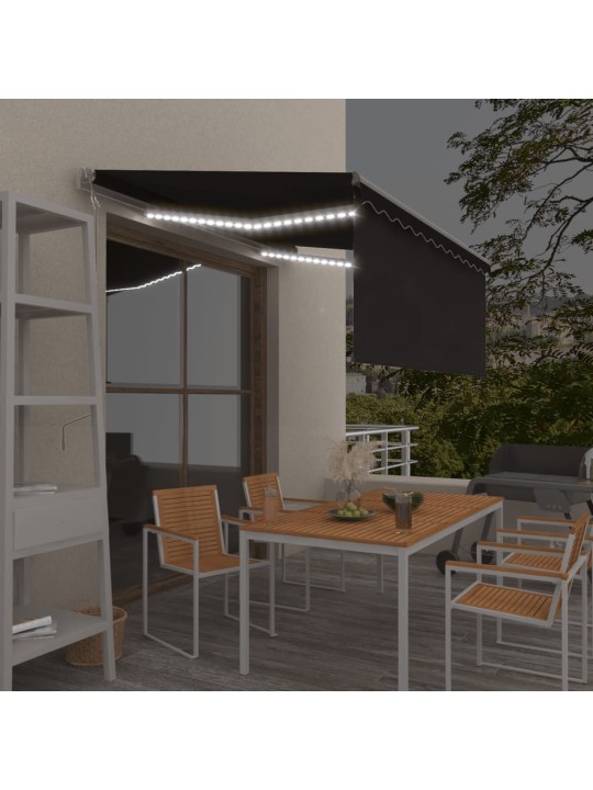 Sisäänkelattava markiisi verho/LED/tuulisens 3x2,5m antrasiitti