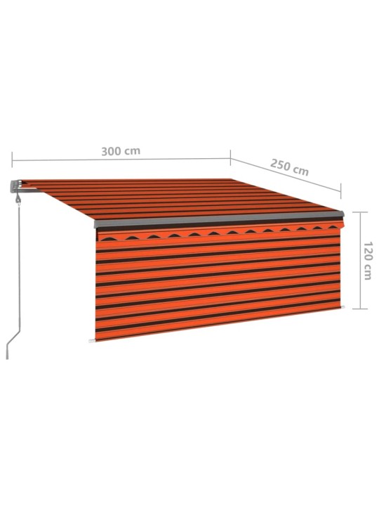 Sisäänkelattava markiisi verho/LED/tuulisens 3x2,5m oranssirusk