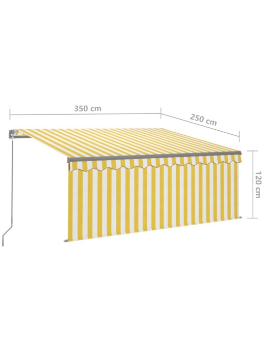 Käsin sisäänkelattava markiisi verhoilla 3,5x2,5 m keltavalk.