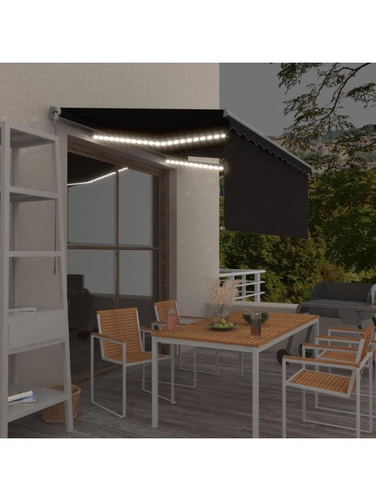 Manuaalisesti kelattava markiisi verho/LED 3,5x2,5m antrasiitti