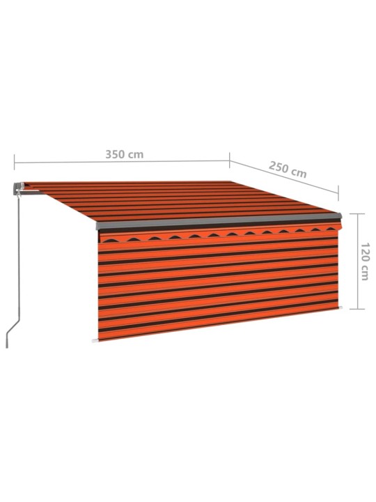 Käsin sisäänkelattava markiisi verho/LED 3,5x2,5m oranssiruskea