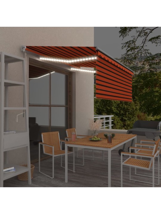 Käsin sisäänkelattava markiisi verho/LED 3,5x2,5m oranssiruskea