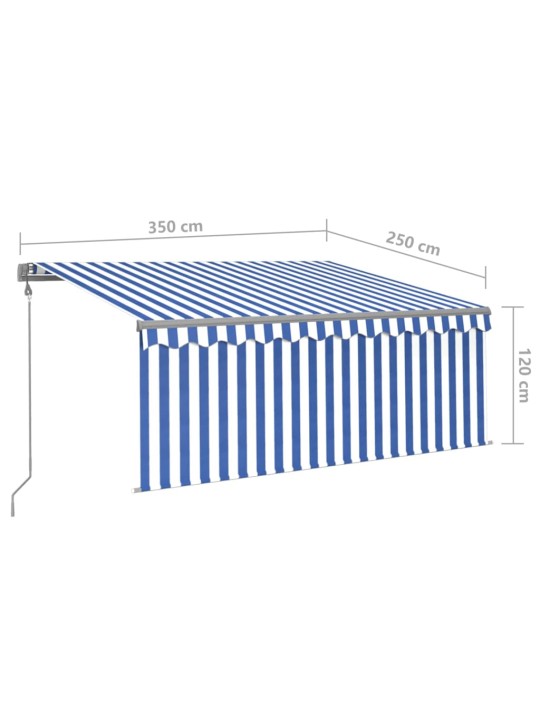 Automaattisesti kelautuva markiisi verholla 3,5x2,5 m sinivalk.