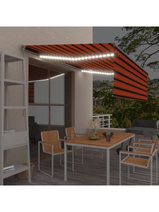 Manuaalisesti kelattava markiisi verhot/LED 4x3 m oranssiruskea