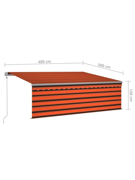 Sisäänkelattava markiisi verho/LED/tuulisens 4x3 m oranssirusk
