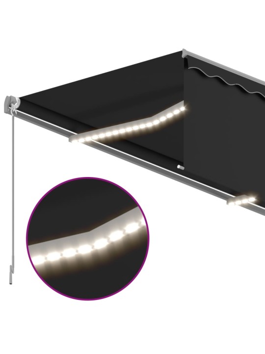 Manuaalisesti kelattava markiisi verho/LED 4,5x3 m antrasiitti