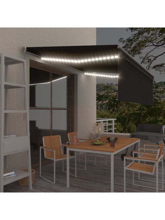 Manuaalisesti kelattava markiisi verho/LED 4,5x3 m antrasiitti