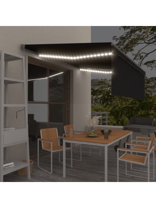 Automaattimarkiisi verho/LED/tuulisens. 4,5x3 m antrasiitti