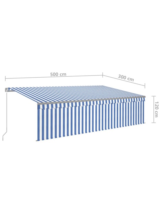 Manuaalisesti kelattava markiisi verho/LED 5x3 m sinivalkoinen