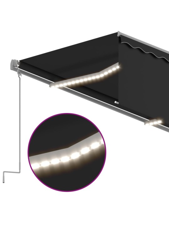 Manuaalisesti kelattava markiisi verho/LED 5x3 m antrasiitti