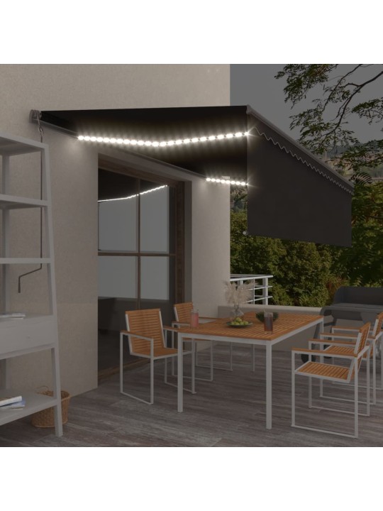 Manuaalisesti kelattava markiisi verho/LED 5x3 m antrasiitti