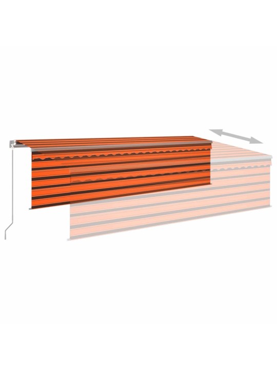 Manuaalisesti kelattava markiisi verho/LED 5x3 m oranssiruskea