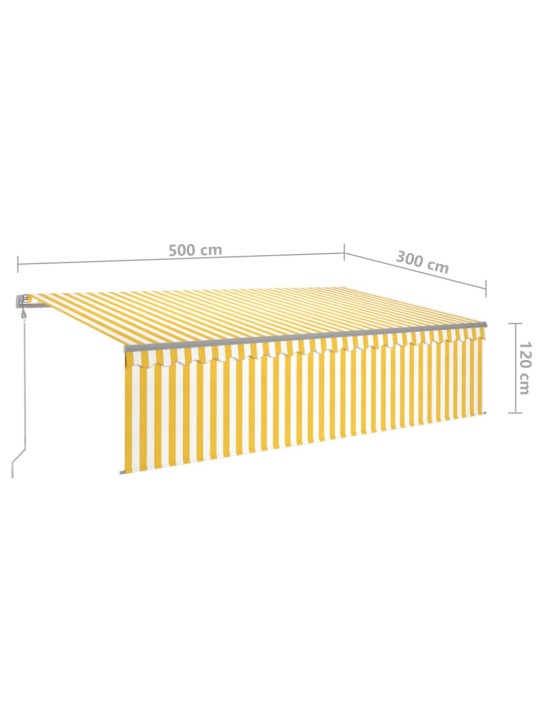 Automaattimarkiisi verho/LED/tuulisensori 5x3 m keltavalkoinen