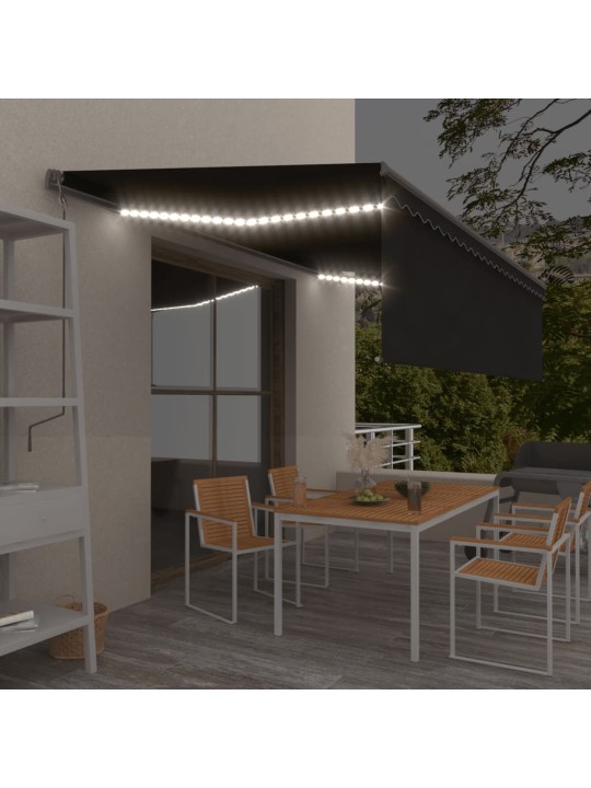 Automaattimarkiisi verho/LED/tuulisensori 5x3 m antrasiitti